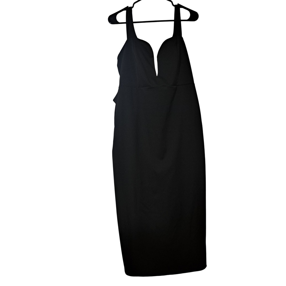 Chicme Black Deep V-Neck Midi Dress Oversized Back Bow Ruffle XXL Formal Evening